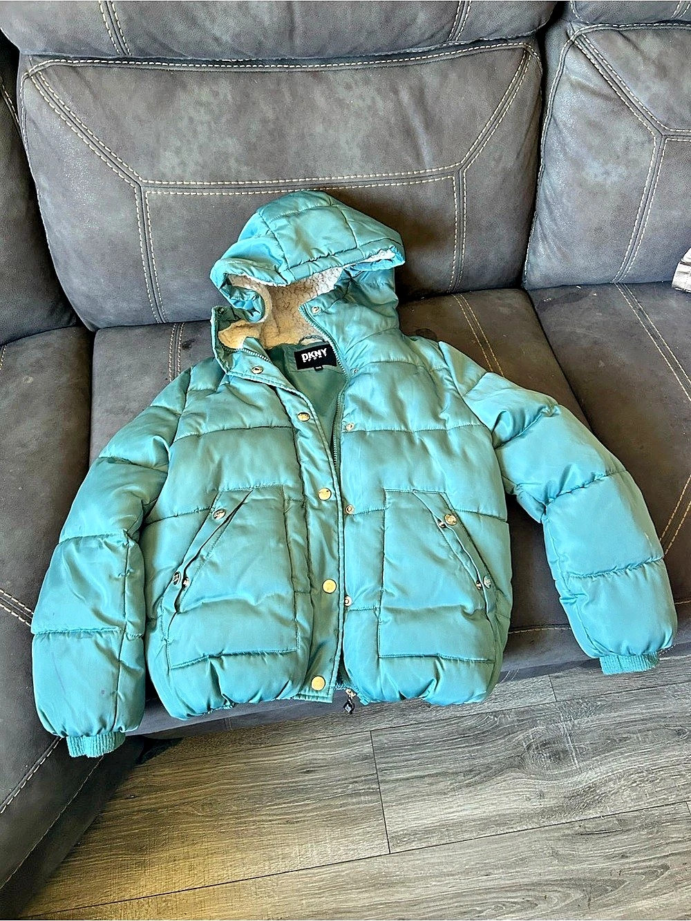 DKNY Girls Puffer Jacket Blue Size Medium